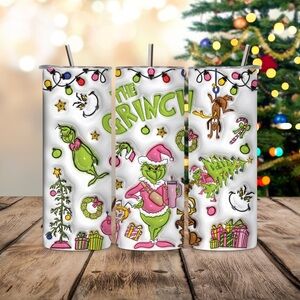 Grinch Themed Tumbler with Straw